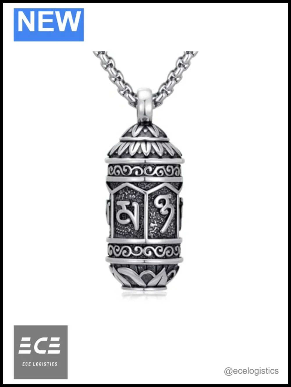 925 Sterling Silver Lotus Urn Necklace Prayer Wheel Memorial Jewelry Women